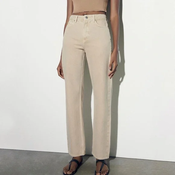 Zara Jeans Zara Z975 High Rise Straight Jeans Sand Nwt